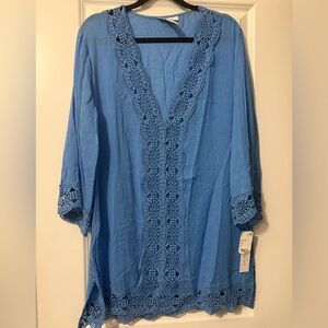 La Blanca Blue Crochet Trim Swim Coverup